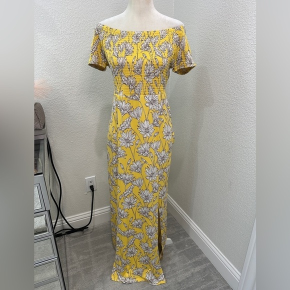 Summer Maxi Dresses Cato Off the Shoulder Yellow Maxi Dress with Pockets Size L - Picture 2 of 10